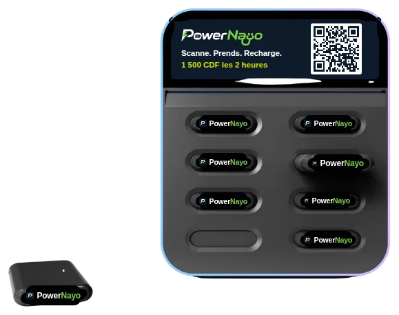 Station PowerNayo 8 emplacements avec écran, QR code et powerbanks PowerNayo